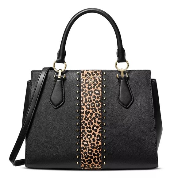 Michael Kors Studded Leather and Leopard Print Satchel - LIKE NEW! - Picture 1 of 14